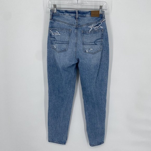 American Eagle jeans women’s 00 blue mom high rise denim distressed casual - Picture 4 of 7